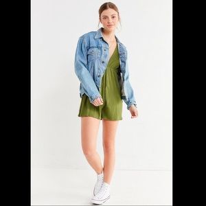 NWT UO Ribbed Knit Plunging Babydoll Romper